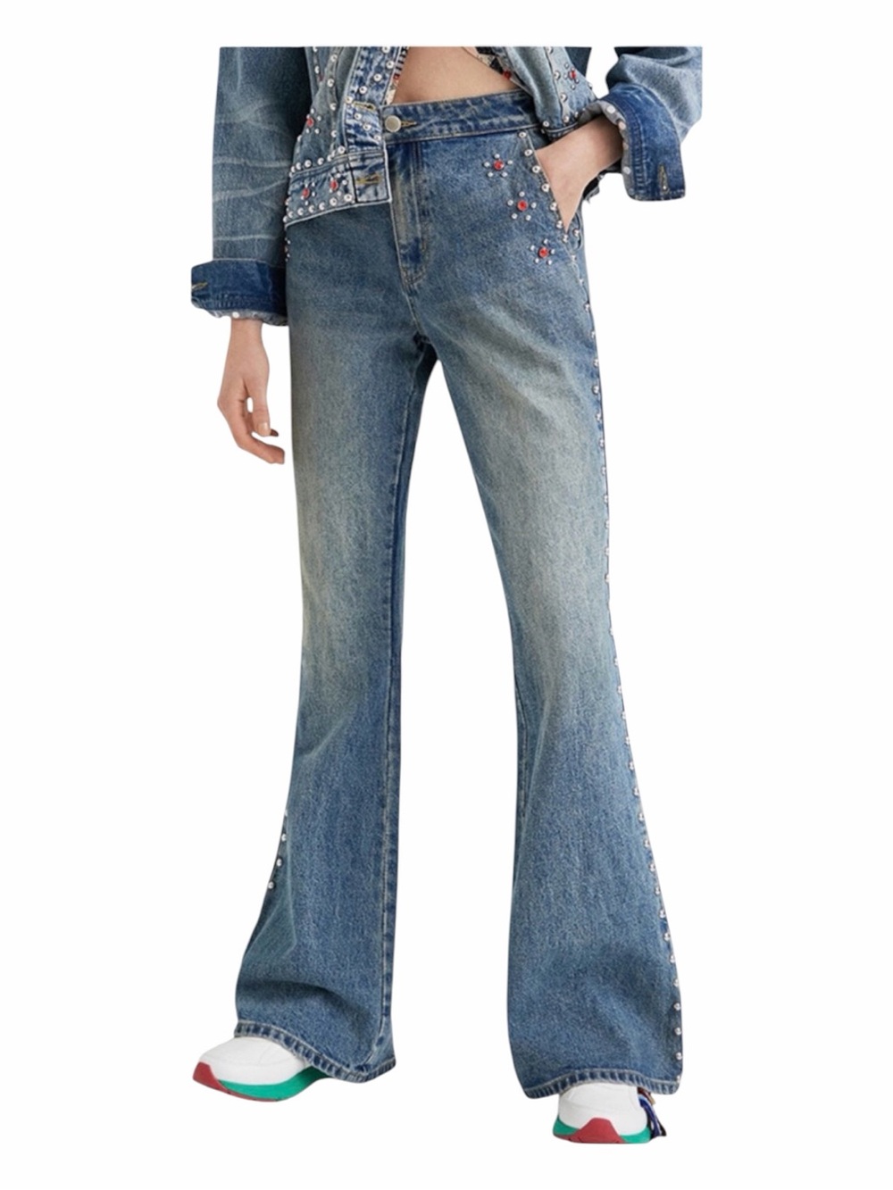 NWT Desigual x Johnson Hartig Embellished Flare Denim Jeans Size S / US 6-8